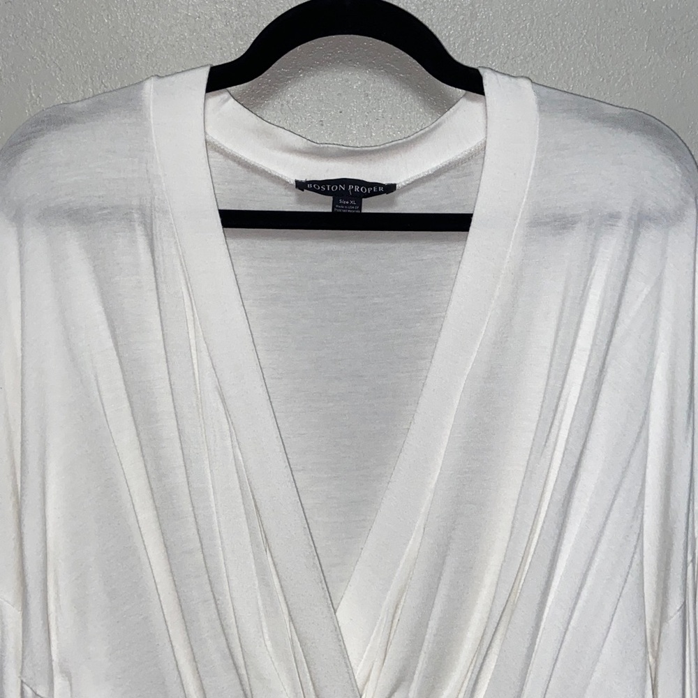 Boston Proper White Plunging V-neck Wrap Tie-Front Ballerinacore Blouse 3695 - Picture 2 of 9
